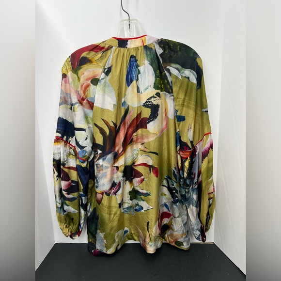 Anthropologie Vineet Bahl Retro Print Floral 100% Silk Blouse Top Size Medium - Picture 4 of 13